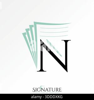Initial N font with sheet of paper and ballpoint pen signature education book logo design graphic concept creative premium vector stock image top sell Stock Vector