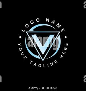 Initial V sans serif font with triangle and arrow circle gym healthy athlete logo design graphic concept creative premium vector stock image top sell Stock Vector