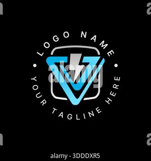 Letter V or sans serif font flash electric thunder square line service brand logo design graphic concept creative premium vector stock image top sell Stock Vector