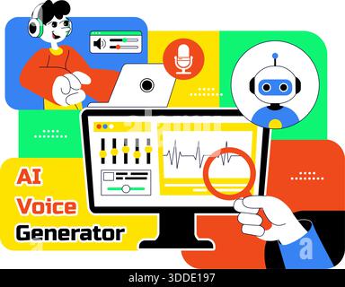 AI Voice Generator Tools Vector Illustration for Digital Audio Technology, Speech Synthesis, and Modern Artificial Intelligence Solutions Background Stock Vector