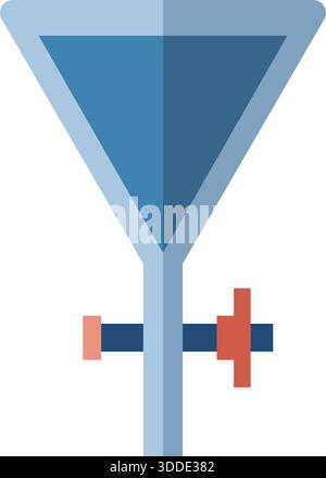 A tall laboratory funnel with stopcock and tubing for filtration. Stock Vector