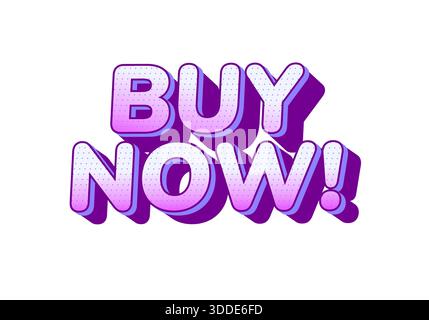 A vibrant and eye catching graphic featuring the text BUY NOW! in bold, 3D style with a gradient of pink and purple colors. Stock Vector