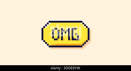 Pixel art UI cloud. Yellow Omg speech bubble. Stock Vector