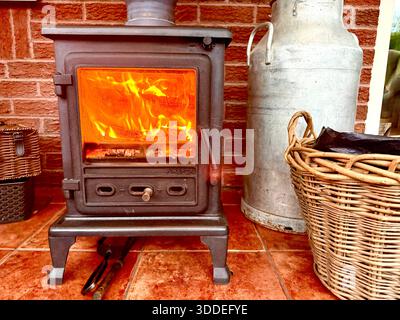 A Firefox wood burner in a home in the U.K. Stock Photo