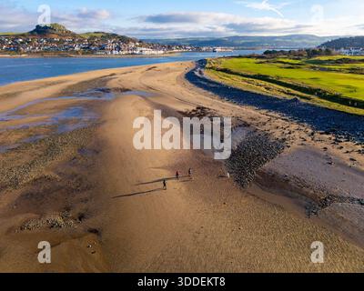 Conwy Caernarvonshire Golf Club and Morfa Beach in December from above aerial view North Wales, UK Stock Photo