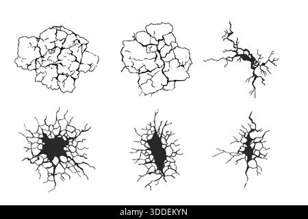 Crack concrete wall texture, floor ground broken effect. Horizontal breaks on land surface. Dry soil. Damaged by earthquake fissure and fracture. Vector illustration Stock Vector
