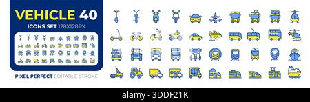 Vehicles pixel perfect colorful icons big set Stock Vector