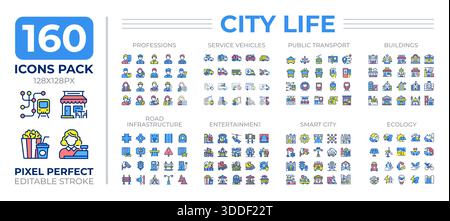 City life colorful icons set collection Stock Vector