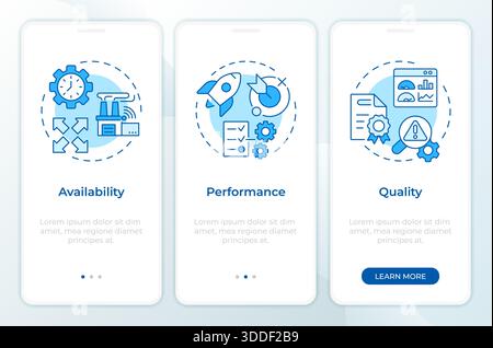 Equipment effectiveness control blue onboarding mobile app screen Stock Vector