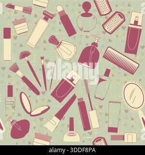 cosmetics seamless pattern.Vintage on old texture Stock Vector