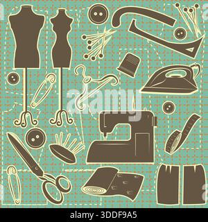 sewing symbol seamless pattern.Tailoring background Stock Vector
