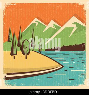 Nature landscape with sun, fields and trees vector abstract color illustration. Vector color posters of nature landscape Stock Vector