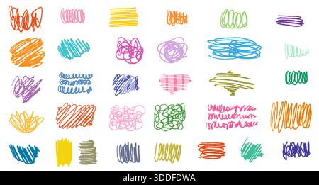 Colorful vector rough doodle scribbles, pencil, crayon brush strokes, hand drawn lines and marks for graphic design Stock Vector