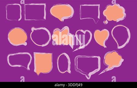 Hand Drawn Speech Bubble Collection Crayon Style Doodle Frames Colorful Chat Shapes Creative Comic Dialogue Elements Vector Illustration Set Stock Vector