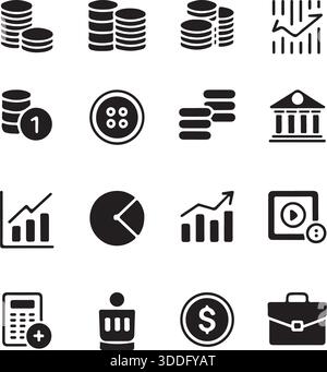Business Finance and Economy Icon Set Money Growth Silhouette and Vector Graphics Stock Vector