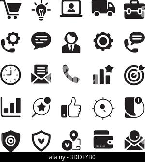 Business interface icon set silhouette vector symbols for web app ui design pack Stock Vector