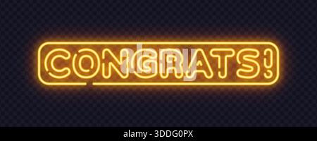 Yellow neon congrats sign with friendly typography, created for celebrations and achievements. Warm glow enhances positive emotions. Stock Vector