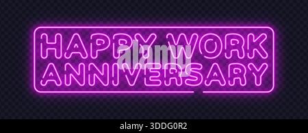 Pink neon happy work anniversary sign with festive style, perfect for corporate celebrations and team milestones. Soft glow adds joyful mood. Stock Vector