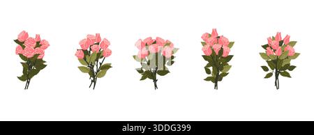 A bouquet of light pink roses. A small set of lush bouquets for your design. Vector illustration on a white Stock Vector