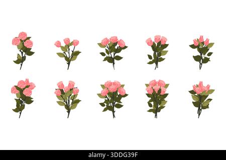 A bouquet of light pink roses. Medium-sized bouquets for your design. Vector illustration on a white background. Stock Vector