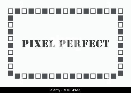 A crisp white card using a grid of tiny squares around the edge and the title Pixel Perfect at center. Stock Vector