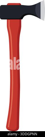 A single bit fire axe with a red shaft and dark head illustrated vertically. Stock Vector