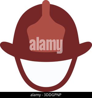 A classic red firefighter helmet illustrated from the front with a wide brim and raised crown. Stock Vector