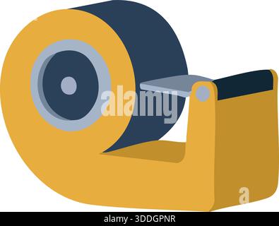 A handheld packing tape dispenser with a blue hub and gold frame holding a wide roll of adhesive tape. Stock Vector