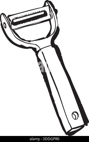 A close view of a Y shaped vegetable peeler with a metal blade and ergonomic handle. Stock Vector