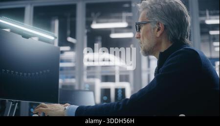 Tracking Financial Performance and System Health. Data Analyst Monitors Complex Performance Graphs on Large Screens, Overseeing Data Center Operations. Big Data Analytics and Financial Cloud Services. Stock Photo