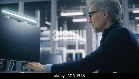 Tracking Financial Performance and System Health. Data Analyst Monitors Complex Performance Graphs on Large Screens, Overseeing Data Center Operations. Big Data Analytics and Financial Cloud Services. Stock Photo