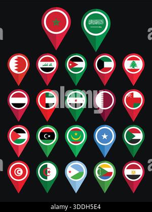 Arab World Flags Collection, Set of All Country Flags of Middle East and North Africa Stock Vector