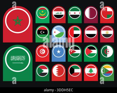 Arab World Flags Collection, Set of All Country Flags of Middle East and North Africa Stock Vector