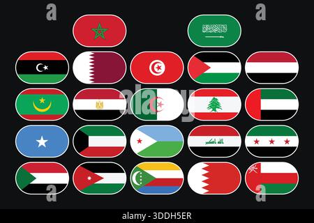 Arab World Flags Collection, Set of All Country Flags of Middle East and North Africa Stock Vector