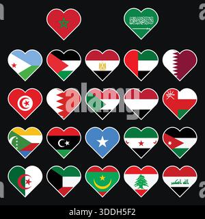Arab World Flags Collection, Set of All Country Flags of Middle East and North Africa Stock Vector