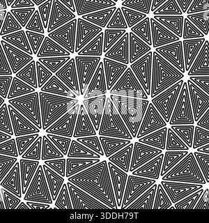 Minimal geometric background. Medium triangle size. Multiple repeated inner triangles. Black and white style. Repeatable pattern. Stock Vector
