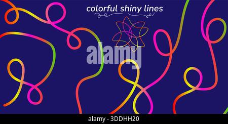 Abstract Glowing Gradient Lines Vibrant Neon Digital Background on Dark Blue Stock Vector