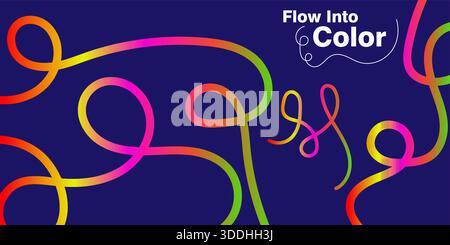 Abstract Flowing Gradient Lines Vibrant Neon Digital Background on Dark Blue Stock Vector