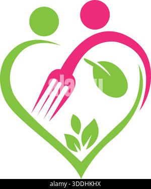 Heart Fork Leaf Food Health Logo Design Nutrition Vector Template Icon Stock Vector
