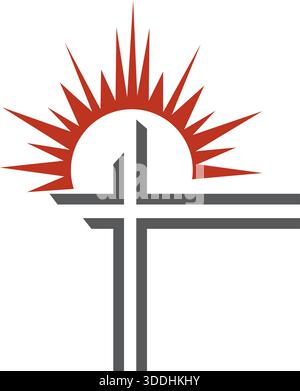 Cross Sun Christian Faith Logo Design Church Vector Template Icon Stock Vector