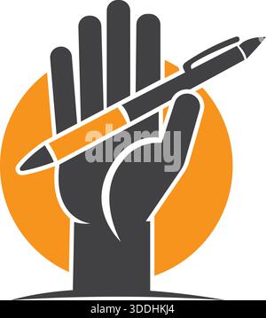 Hand Pen Writing Education Logo Design Inspiration Vector Template Icon Stock Vector