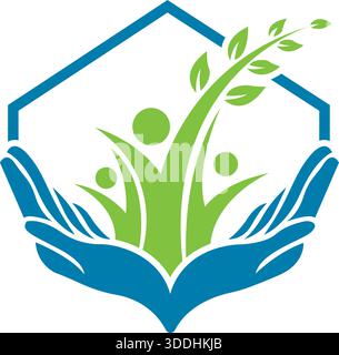 Hexagon Leaf Plant Growth Logo Design Eco Science Vector Template Icon Stock Vector