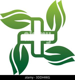 Leaf Cross Medical Nature Logo Design Health Eco Vector Template Icon Stock Vector