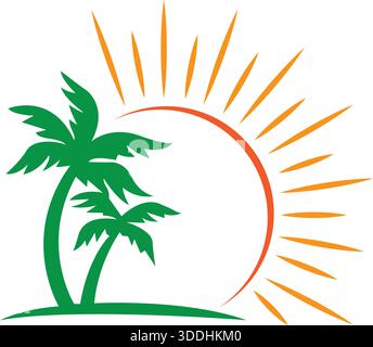 Palm Tree Sunset Travel Tourism Logo Design Beach Vector Template Icon Stock Vector