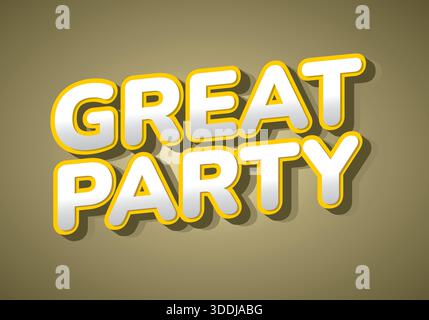 A vibrant graphic design featuring the words Great Party in bold, playful typography with a yellow outline and a shadow effect on a neutral background Stock Vector