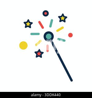 Fireworks Sparkler Icon with Stars - Burning Tip Stock Vector