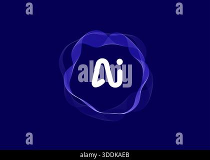 AI Cloud Circle Wave Logo Concept, Artificial Intelligence Abstract Icon. Automation Generate Technology, Computer Machine Learning Thinking. Future Stock Vector
