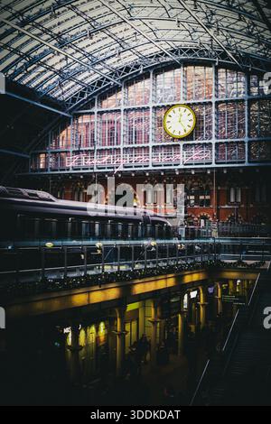 “I want my time with you” neon light installation by British artist Dame Tracey Emin, RA at London St Pancras station December 2025 Stock Photo