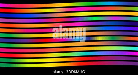 Wavy Rainbow Stripes Dynamic Vibrant Bright Neon Spectrum on Black Smooth Digital Pattern for Modern Abstract Background Design Stock Vector