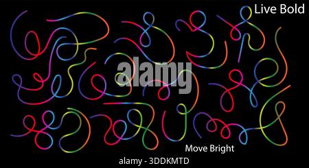 Abstract Rainbow Lines Dynamic and Vibrant Glowing Neon Colors on Dark Background Smooth Digital Graphic Element for Modern Design Stock Vector